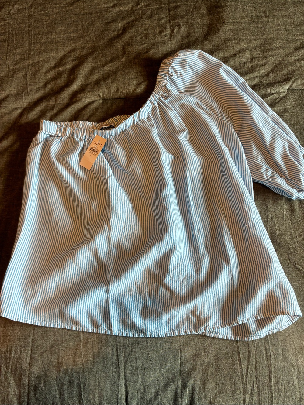 LOFT Blue and White Striped Off-the-Shoulder Blouse